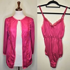 Vintage Barbie Pink Teddy Bodysuit Lingerie & Bed Jacket Set